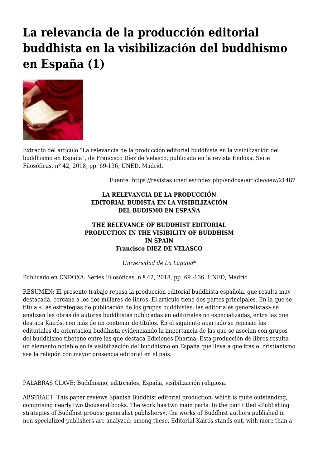 La Relevancia De La Producción Editorial Buddhista En La Visibilización Del Buddhismo En España (1)