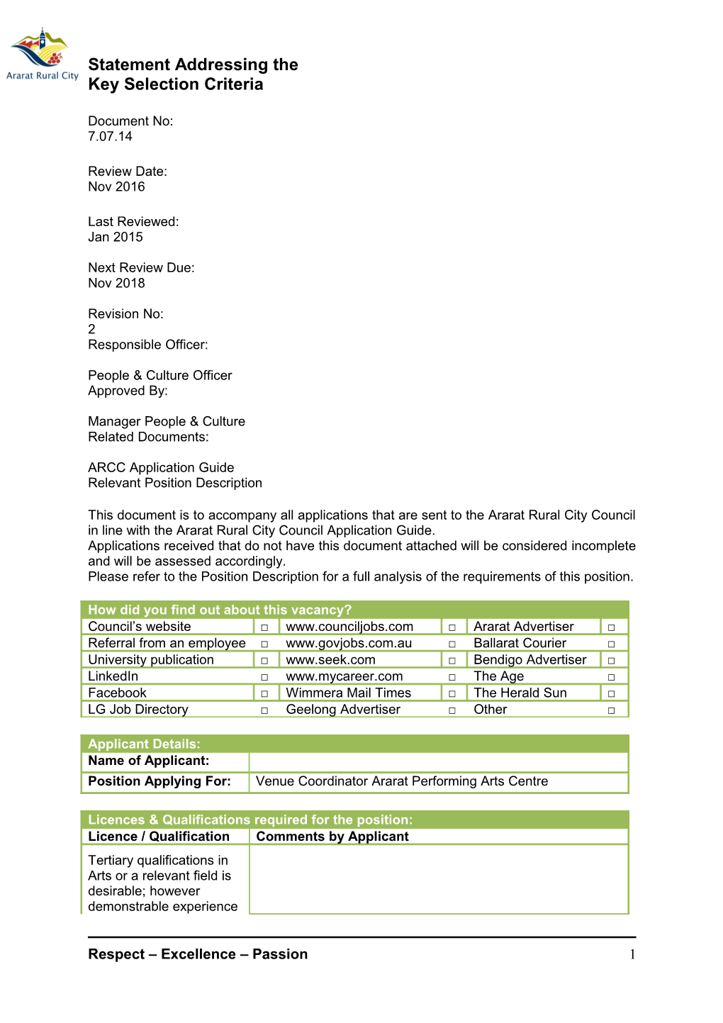 This Document Is to Accompany All Applications That Are Sent to the Ararat Rural City Council