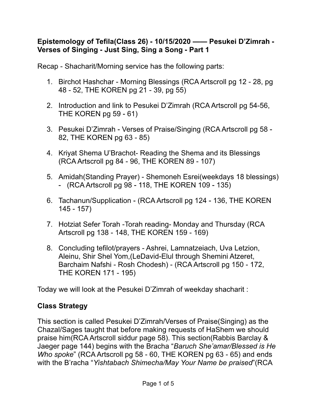 Epistemology of Tefila(Class )