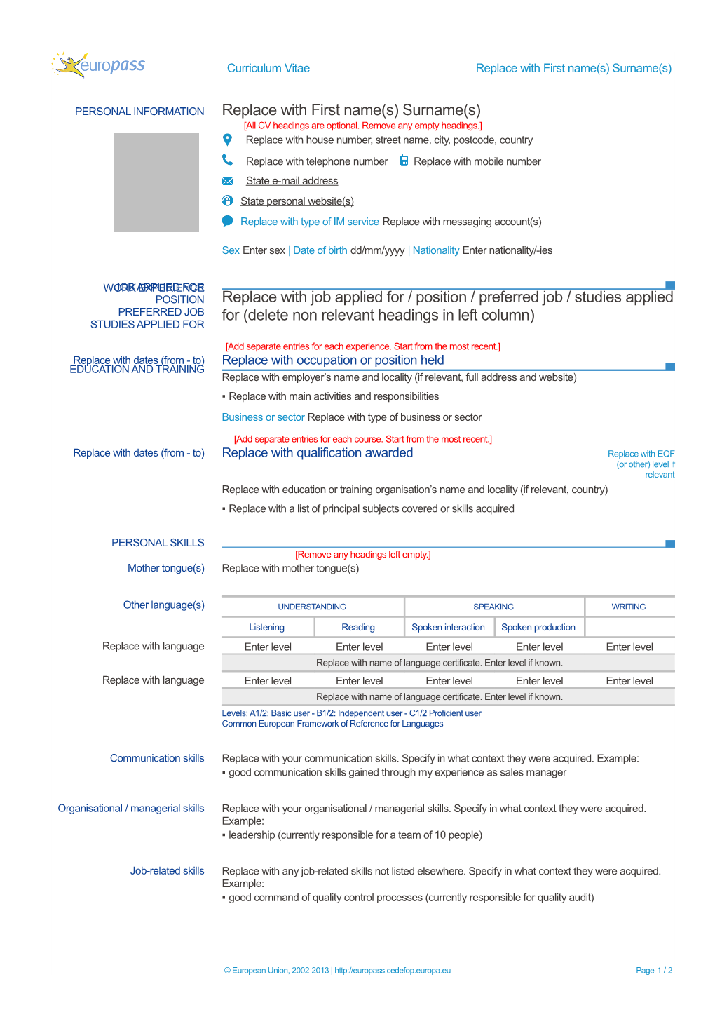 Curriculum Vitae Europass s1