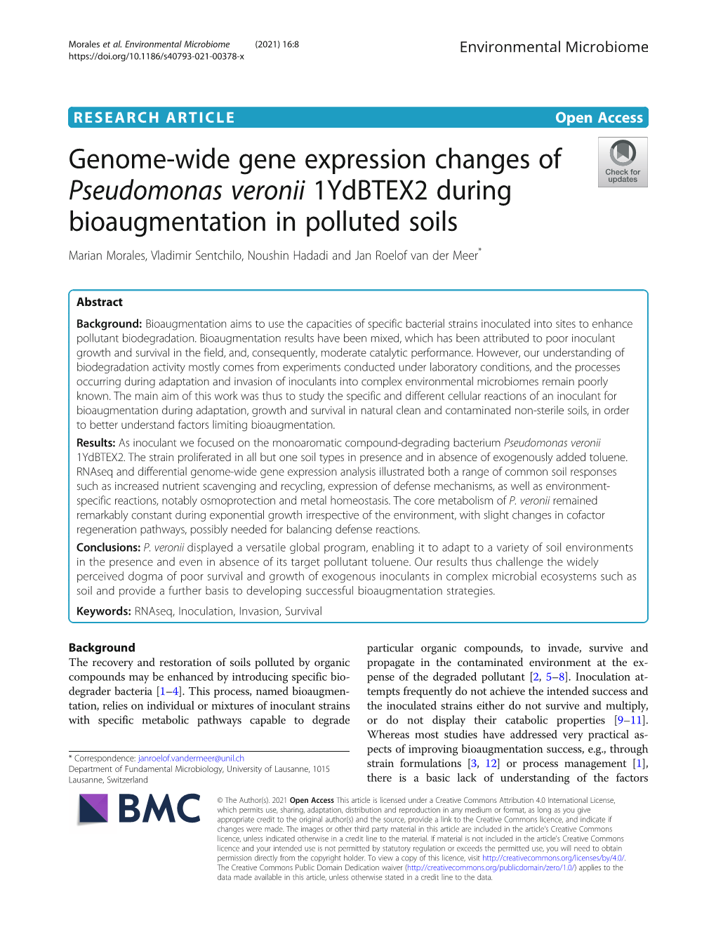 Genome-Wide Gene Expression Changes of Pseudomonas Veronii