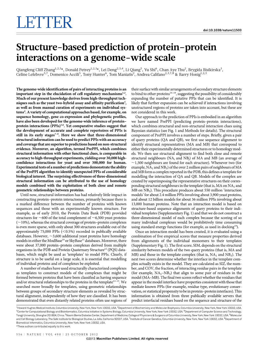 Structure-Based Prediction of Protein-Protein Interactions on A