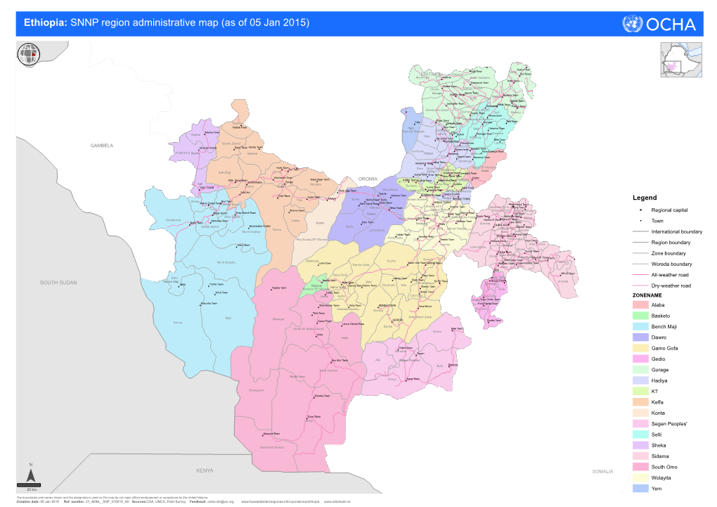 Ethiopia: SNNP Region Administrative Map (As of 05 Jan 2015)