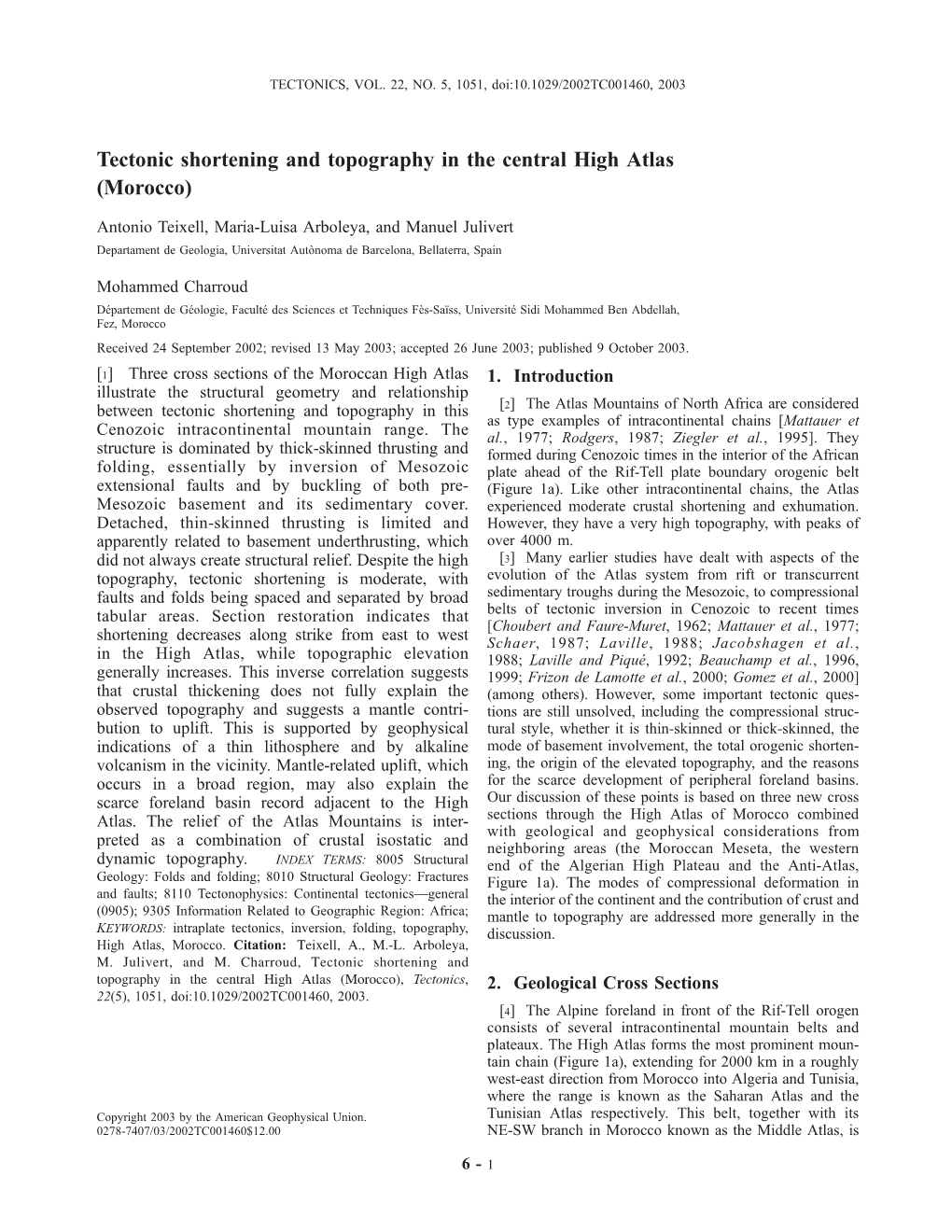 Tectonic Shortening and Topography in the Central High Atlas (Morocco)