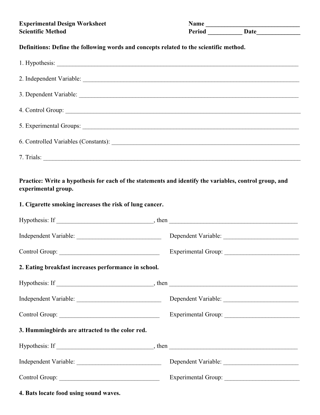 Experimental Design Worksheet