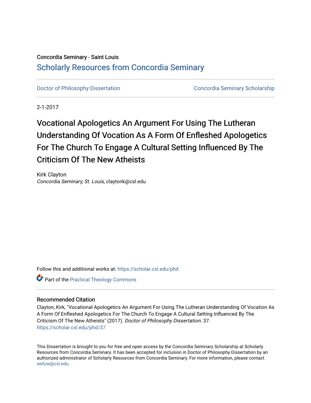 Vocational Apologetics an Argument for Using the Lutheran