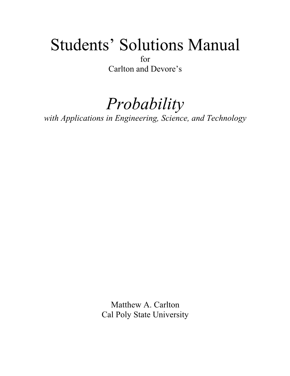 Students' Solutions Manual Probability