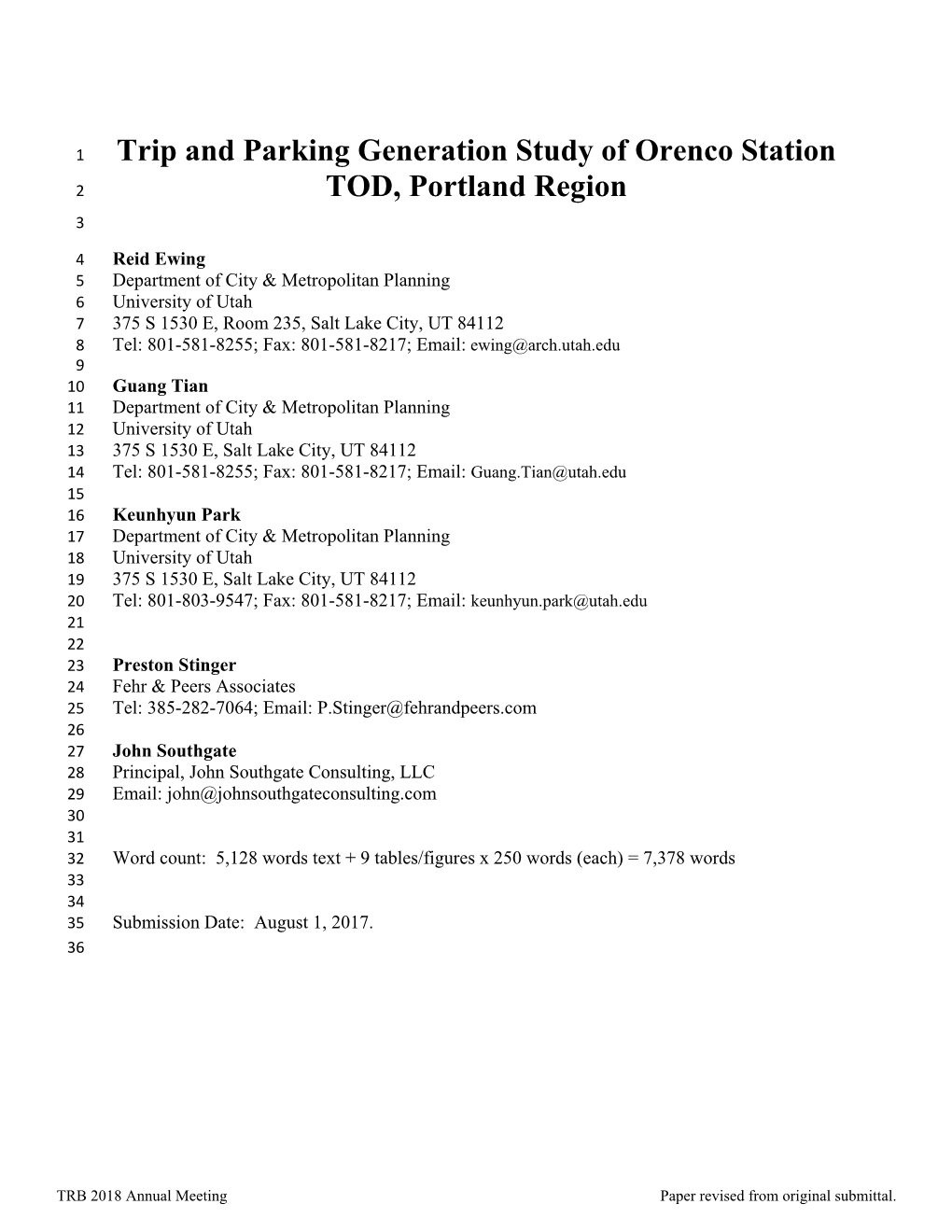 Trip and Parking Generation Study of Orenco Station TOD, Portland Region