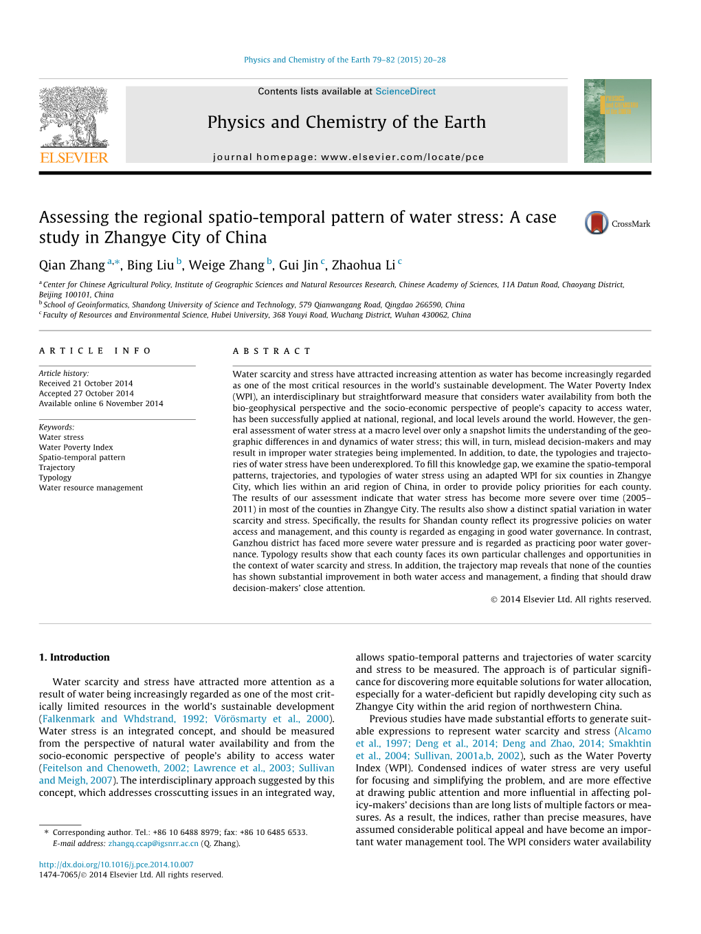 Assessing the Regional Spatio-Temporal Pattern of Water Stress