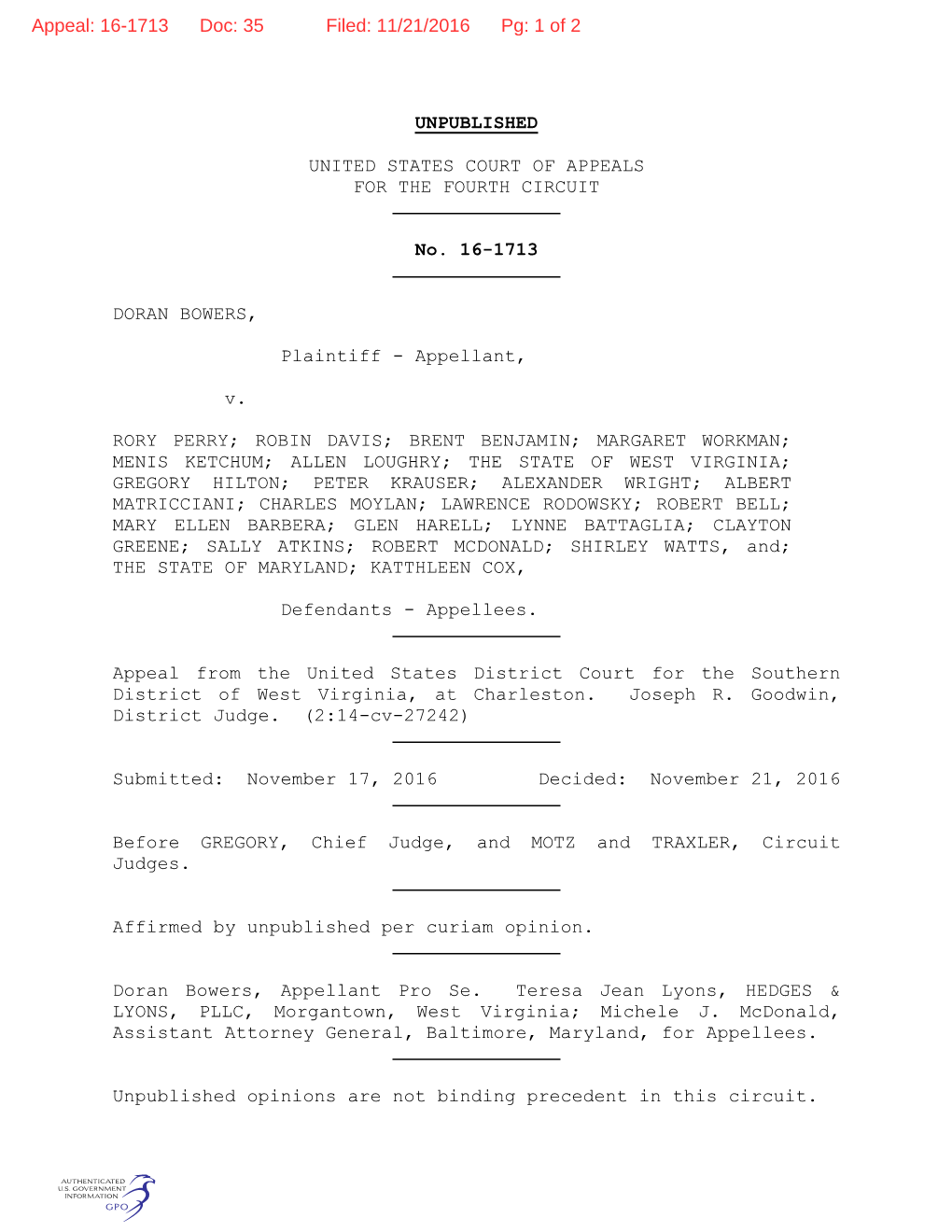 Unpublished United States Court of Appeals for The