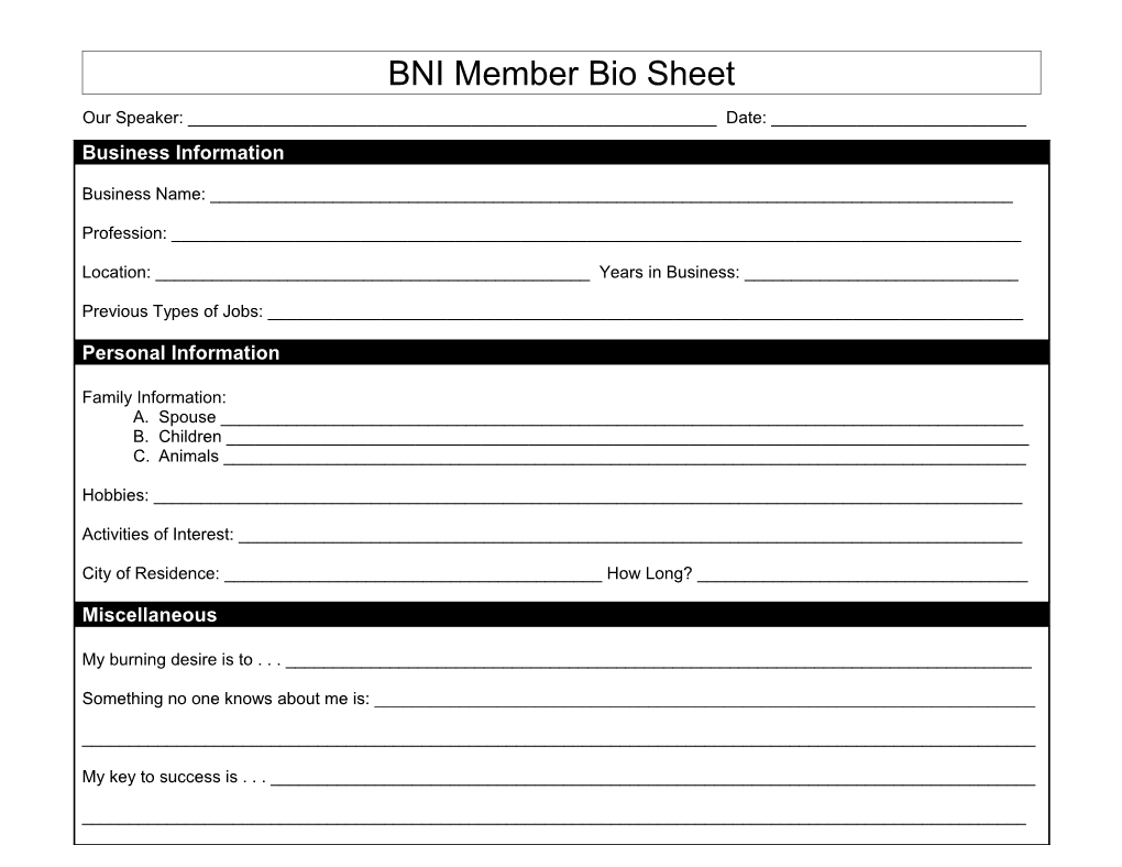 BNI Gains Worksheet