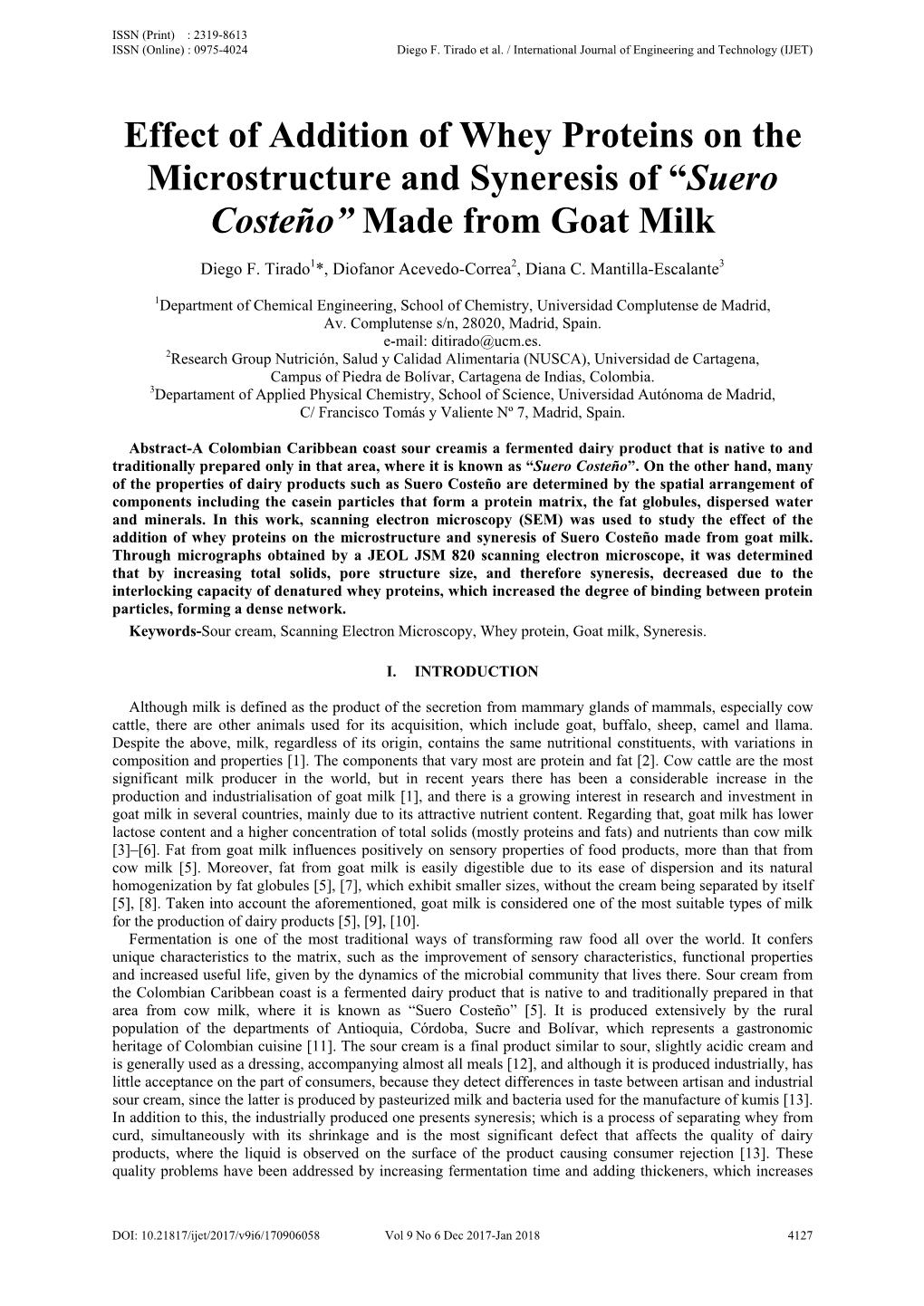 Effect of Addition of Whey Proteins on the Microstructure and Syneresis of “Suero Costeño” Made from Goat Milk