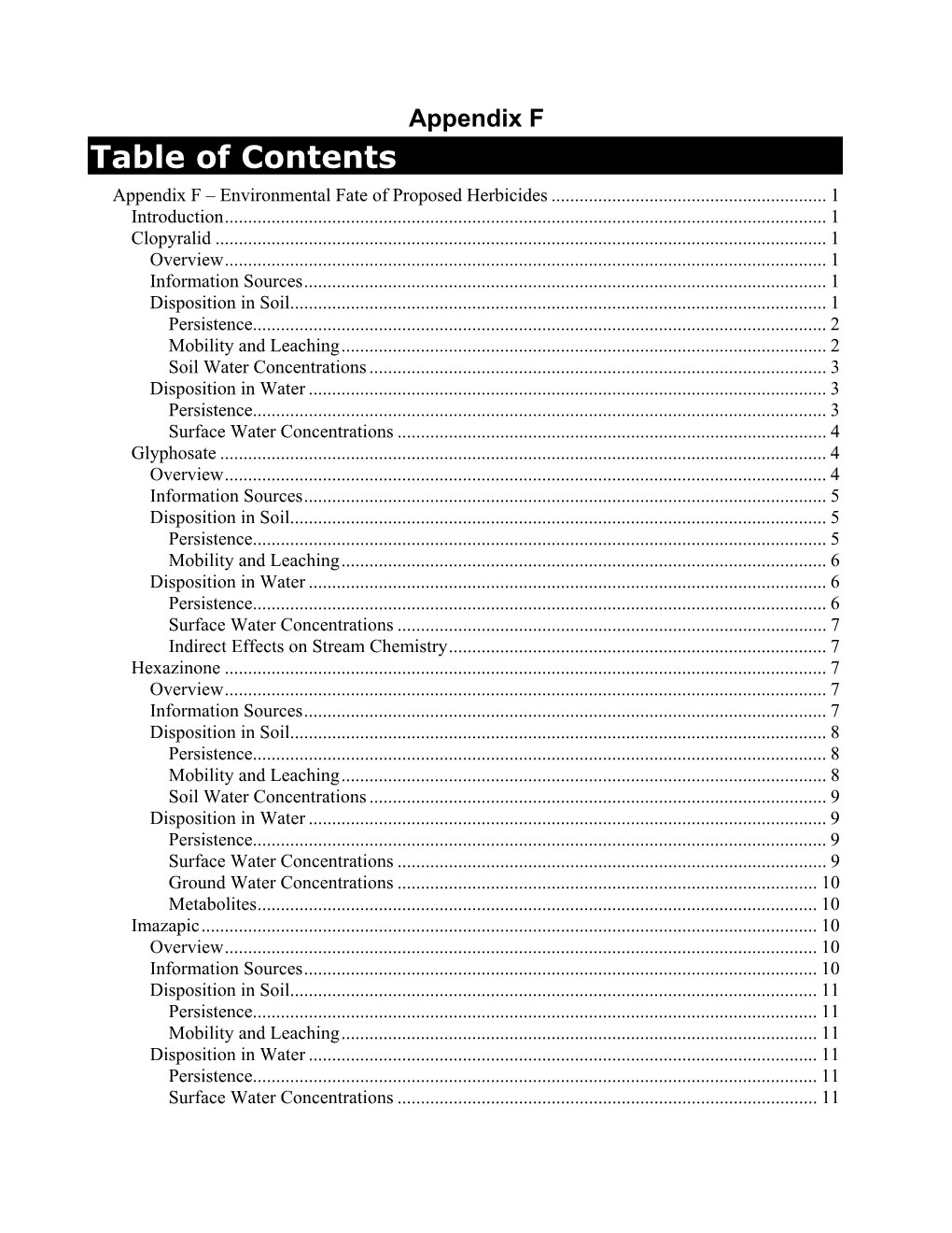 Appendix F – Environmental Fate of Proposed Herbicides