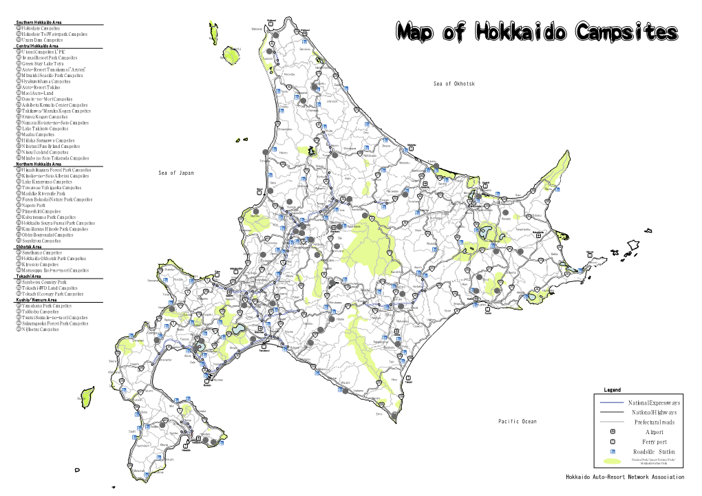 Map of Hokkaido Campsites