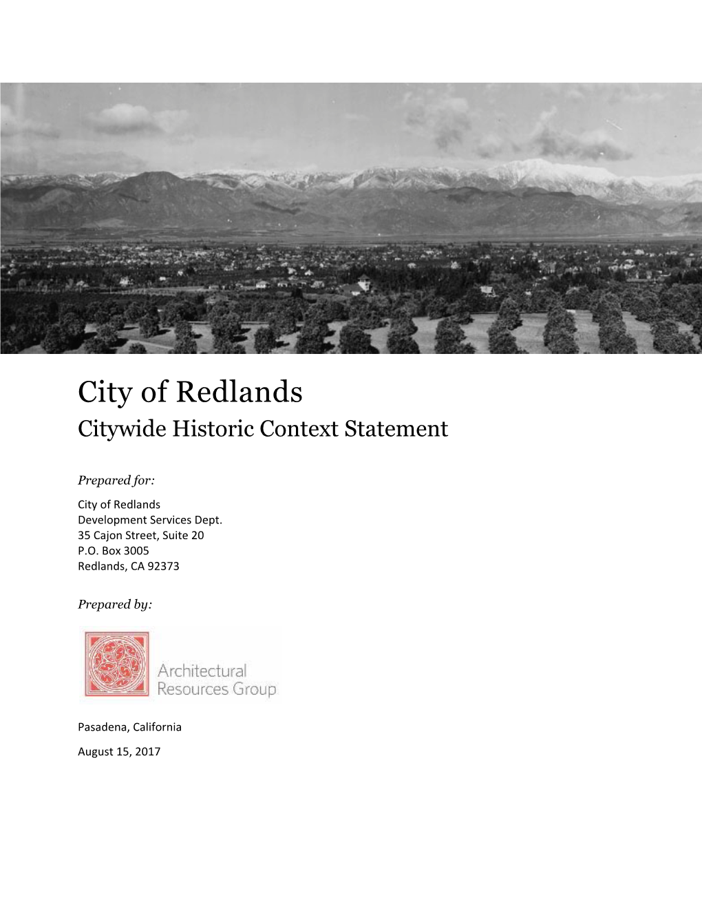 City of Redlands Citywide Historic Context Statement