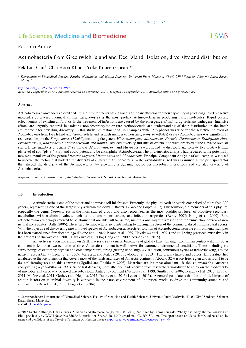 Actinobacteria from Greenwich Island and Dee Island: Isolation, Diversity and Distribution