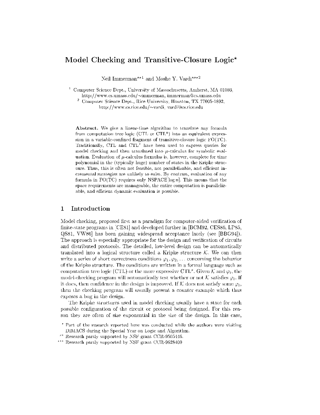 Model Checking and Transitive-Closure Logic?