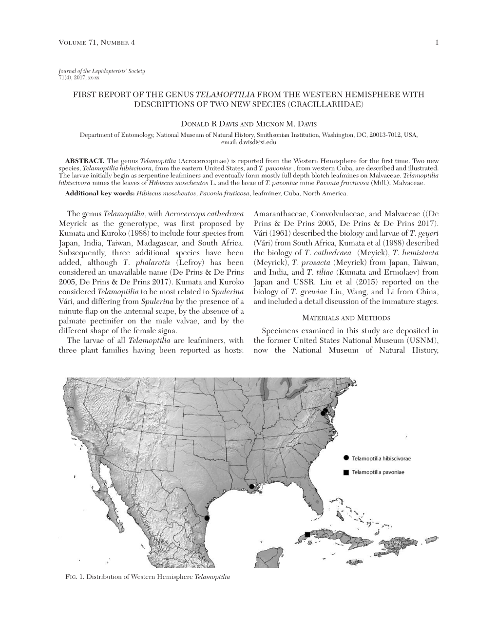 First Report of the Genus Telamoptilia from the Western Hemisphere with Descriptions of Two New Species (Gracillariidae)