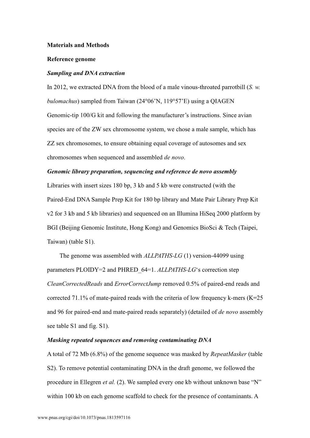 Materials and Methods Reference Genome Sampling and DNA