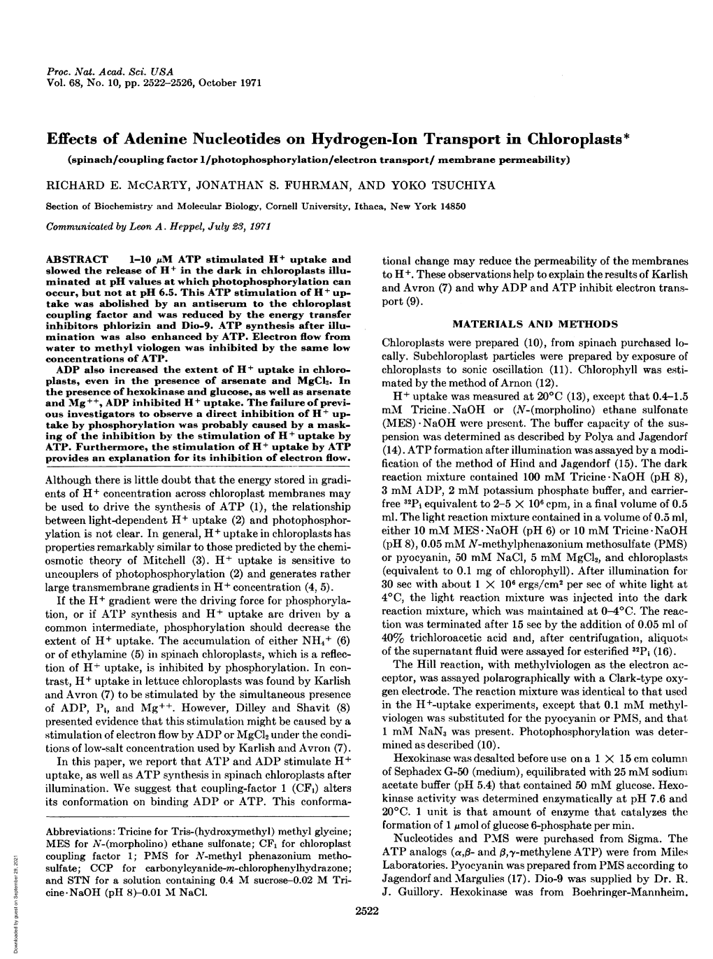 Effects of Adenine Nucleotides on Hydrogen-Ion Transport in Chloroplasts