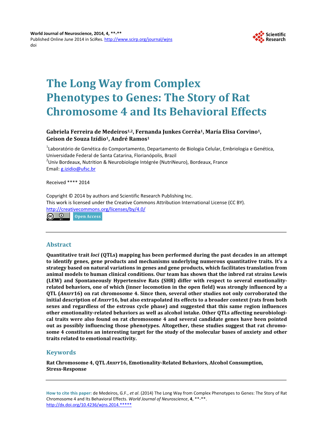 The Story of Rat Chromosome 4 and Its Behavioral Effects