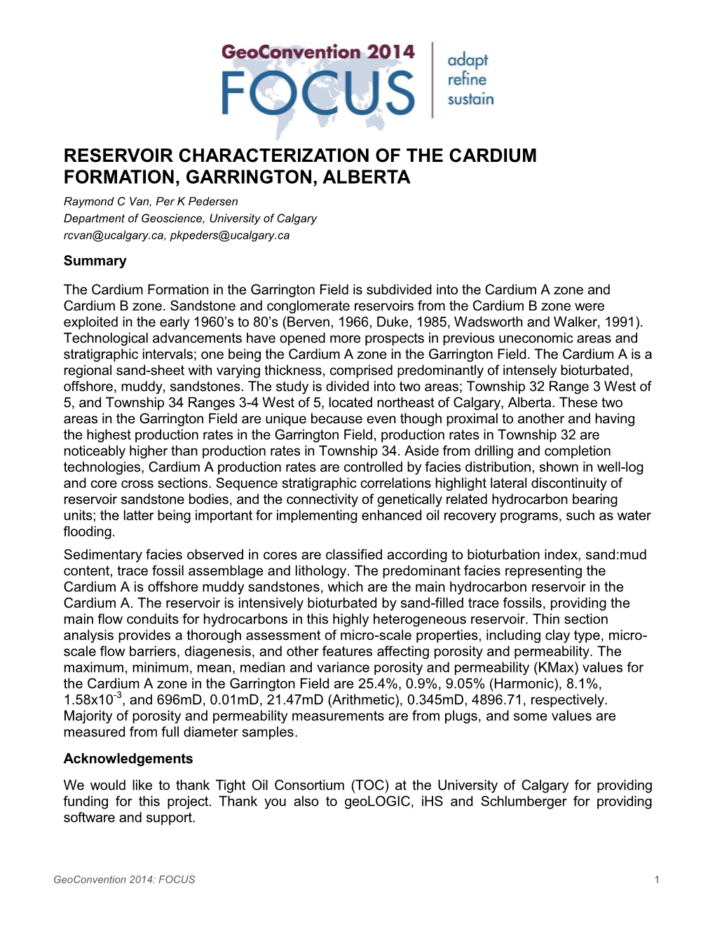 Reservoir Characterization of the Cardium Formation, Garrington