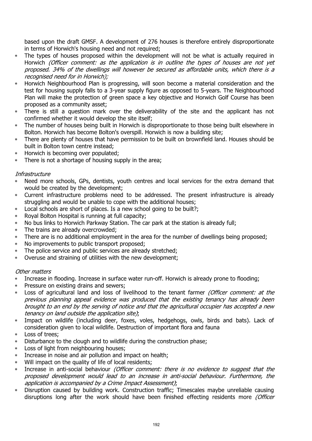 Horwich (Officer Comment: As the Application Is in Outline the Types of Houses Are Not Yet Proposed