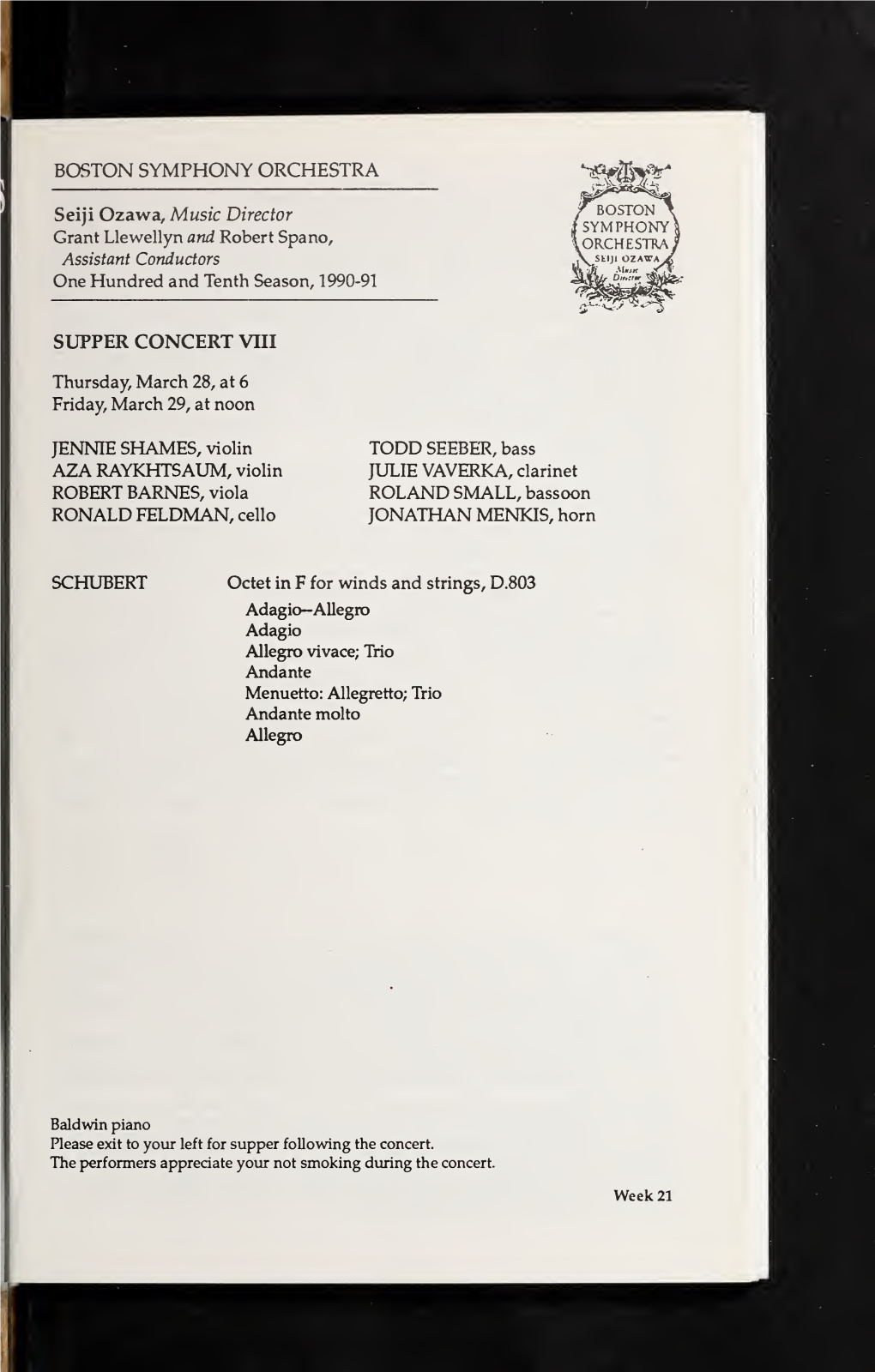 Boston Symphony Orchestra Concert Programs, Season 110, 1990-1991