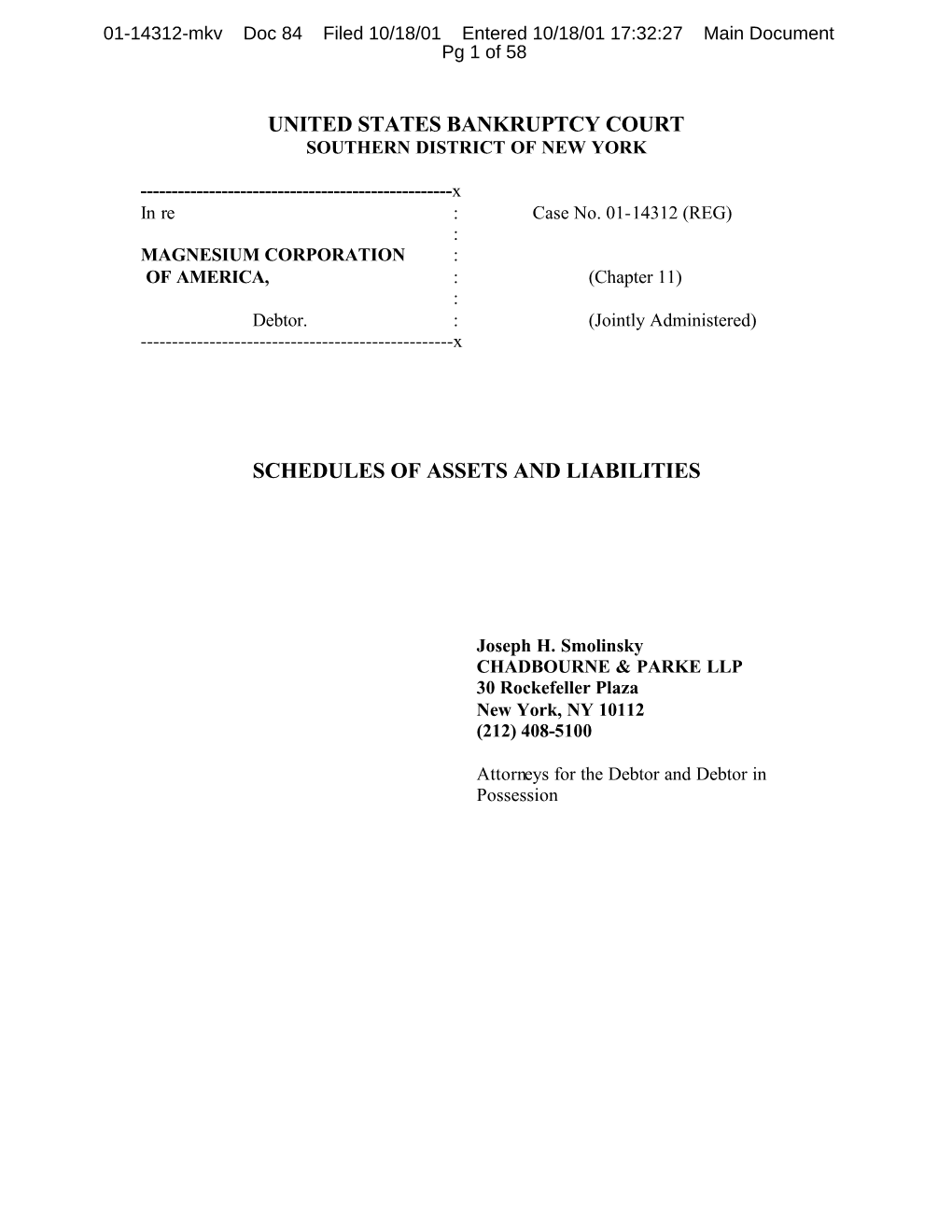 United States Bankruptcy Court Schedules of Assets