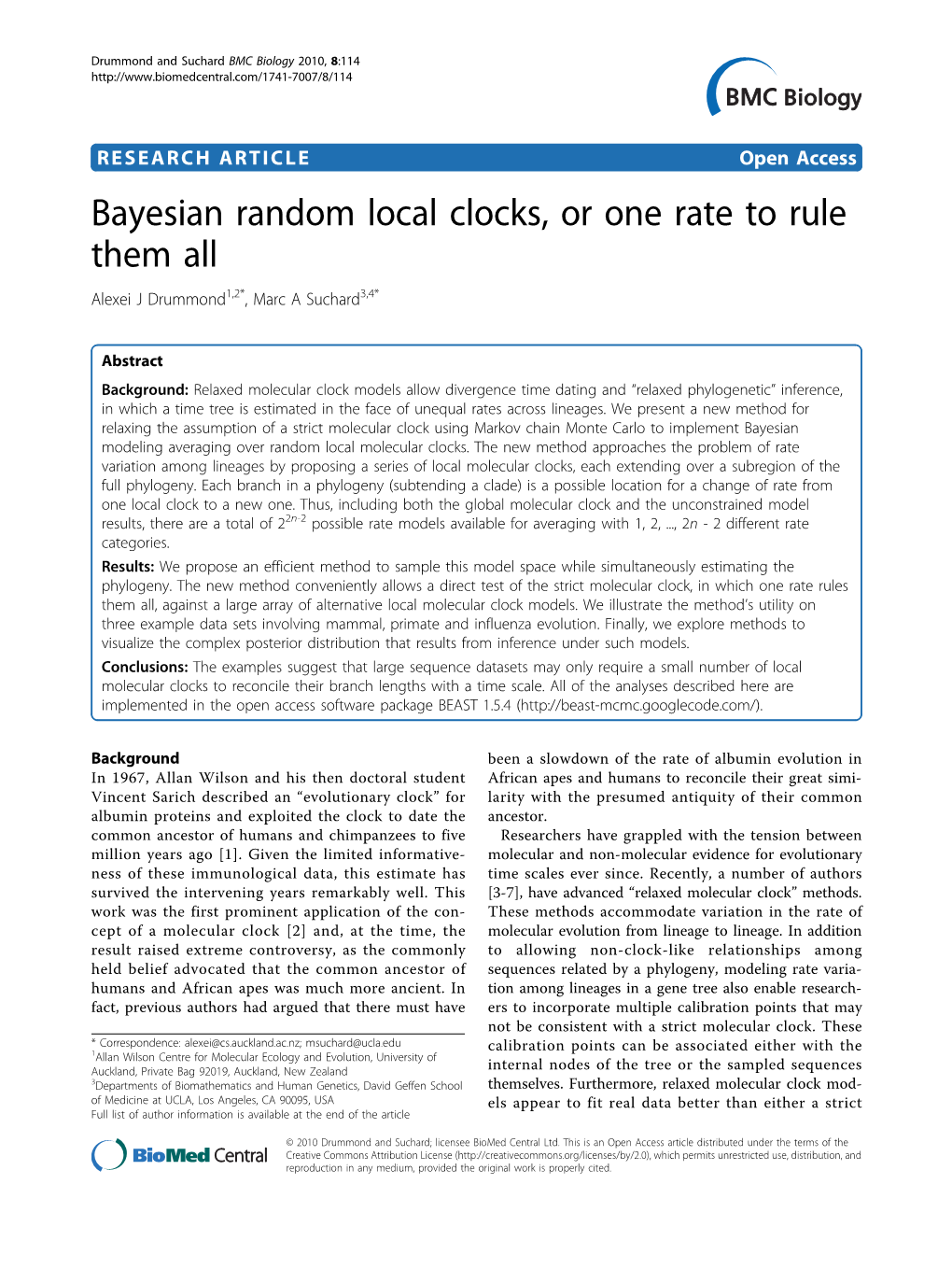 Bayesian Random Local Clocks, Or One Rate to Rule Them All Alexei J Drummond1,2*, Marc a Suchard3,4*