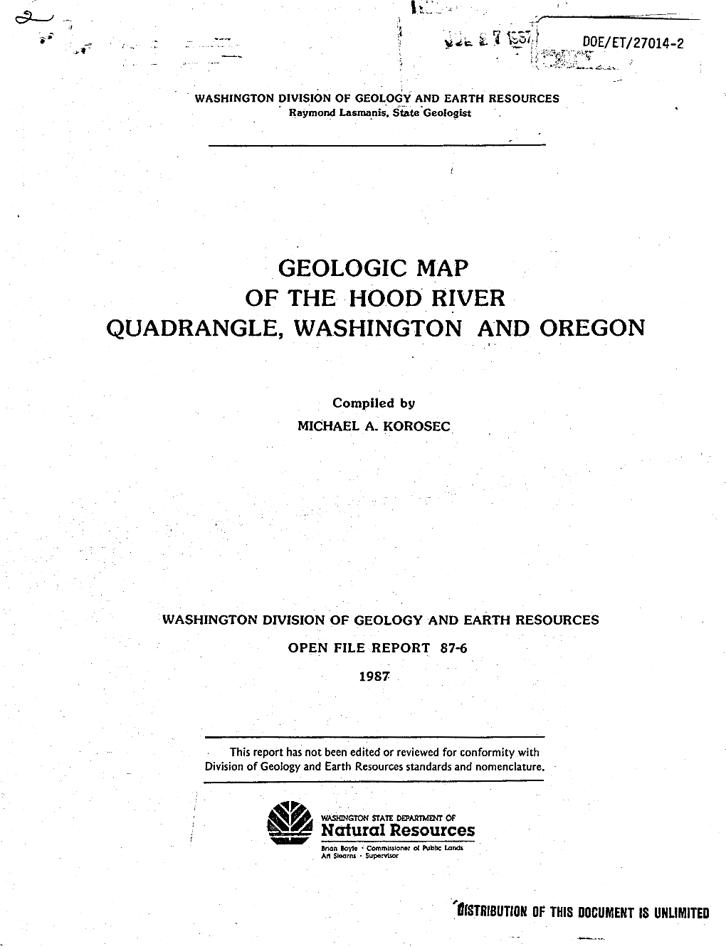 Geologic Map of the Hood River Quadrangle, Washington and Oregon