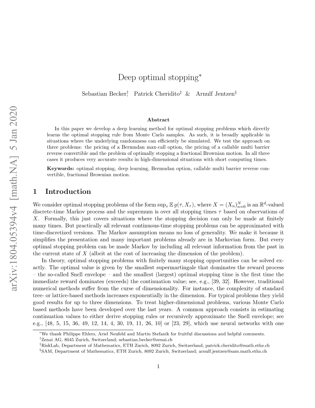 Deep Optimal Stopping∗