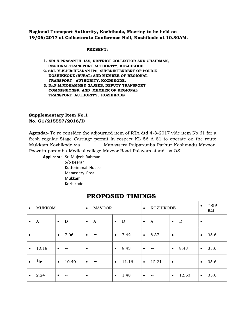 Proposed Timings