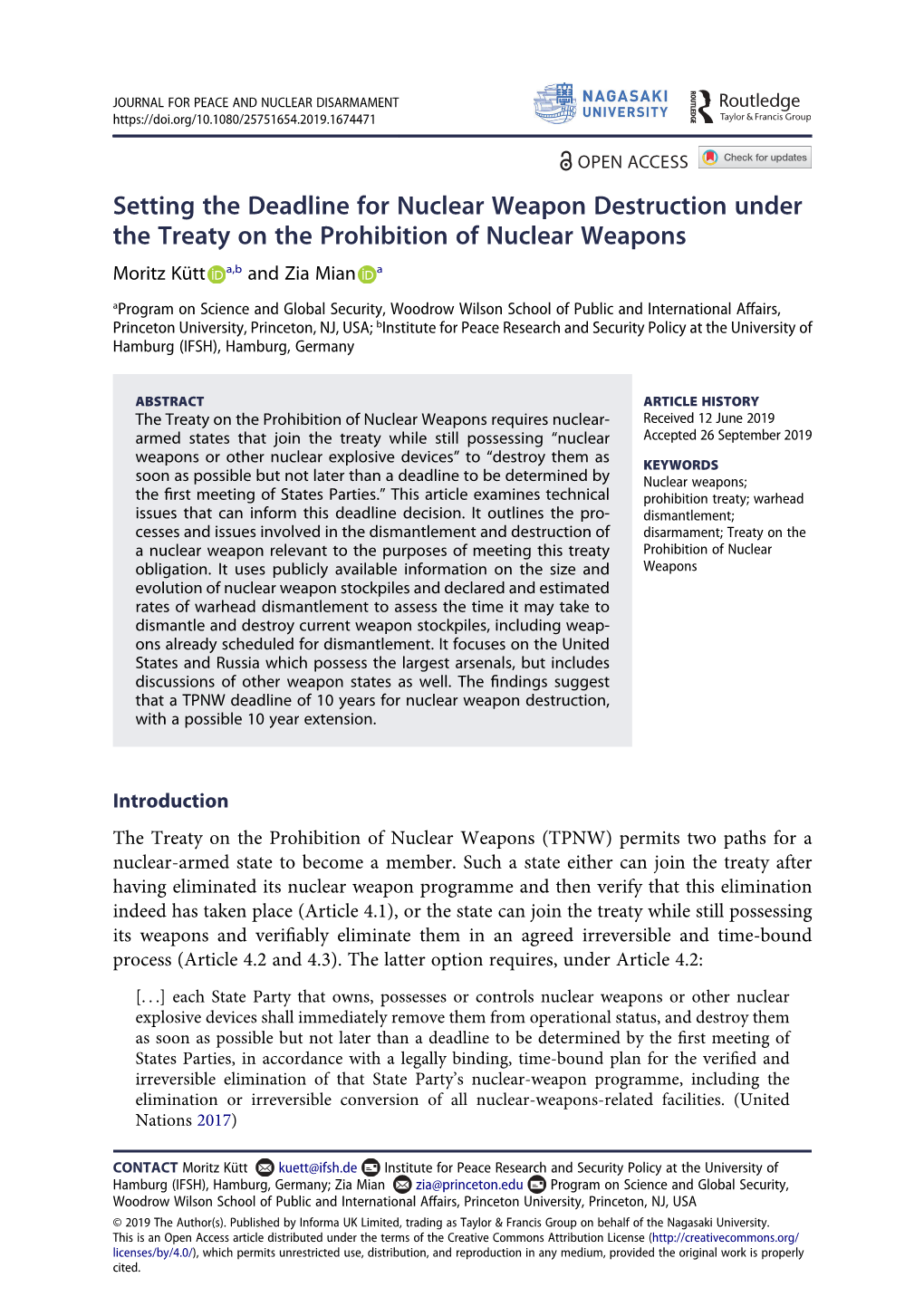 Setting the Deadline for Nuclear Weapon Destruction Under The