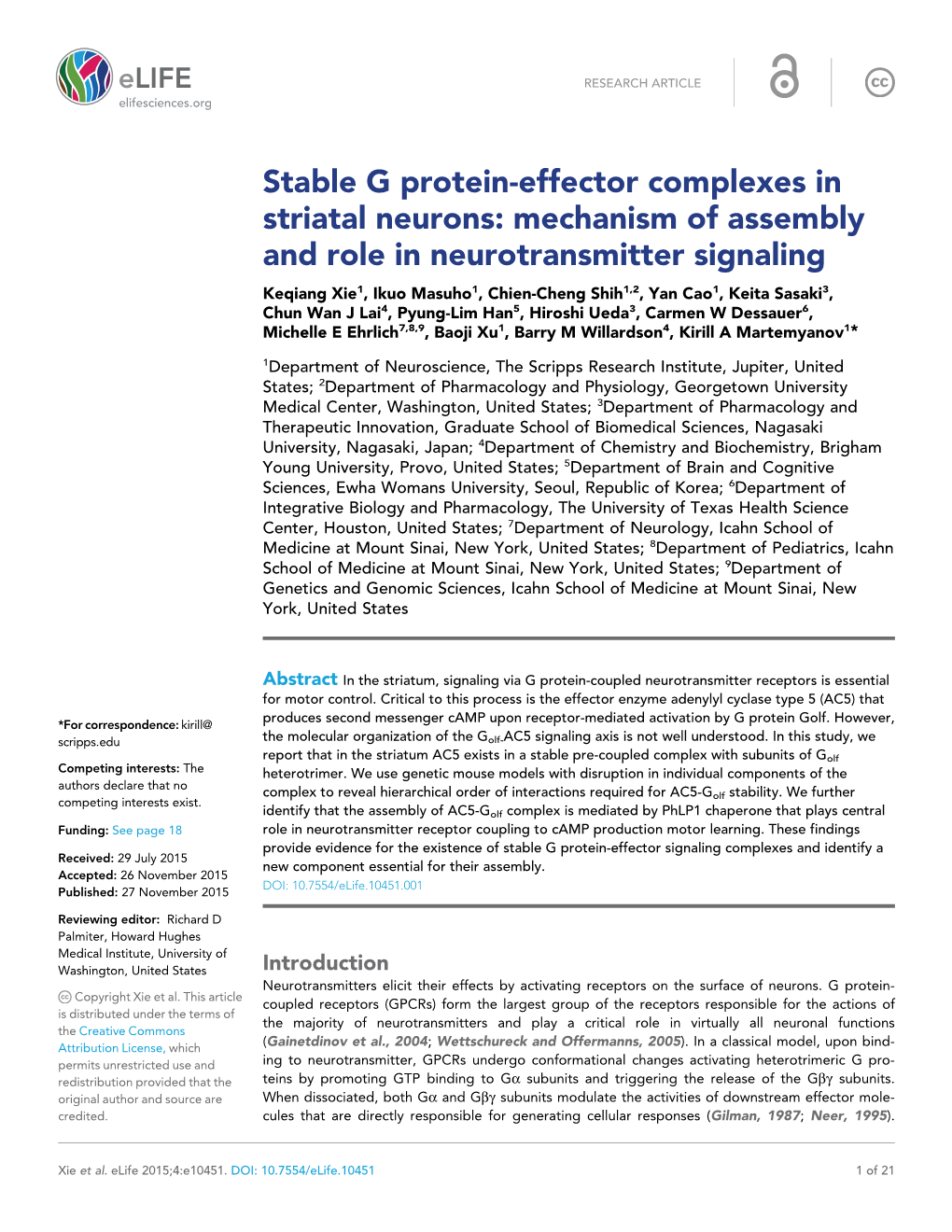 Stable G Protein-Effector Complexes in Striatal Neurons