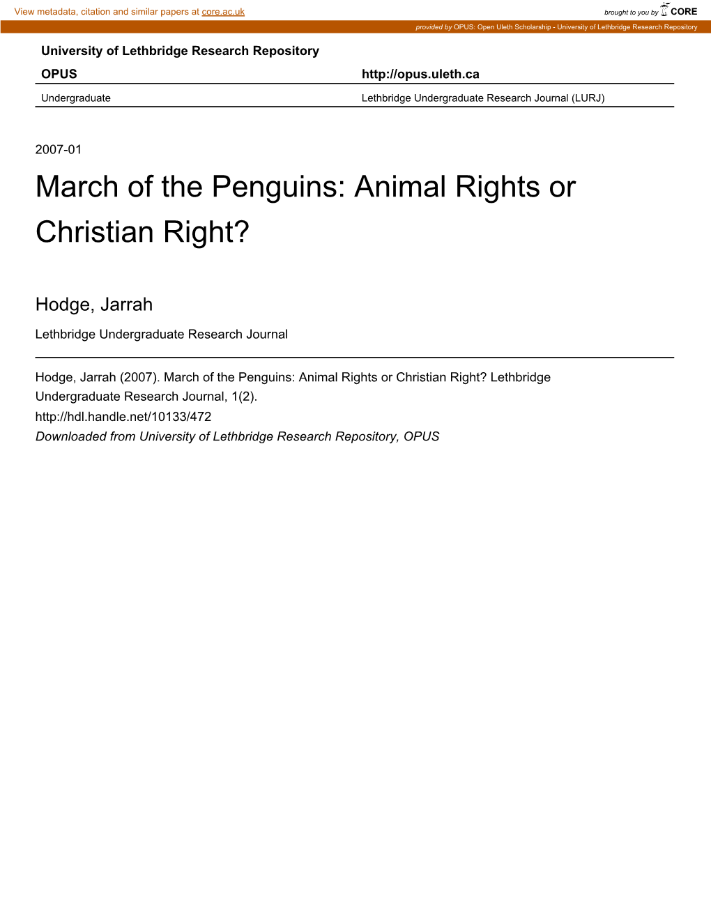March of the Penguins: Animal Rights Or Christian Right?