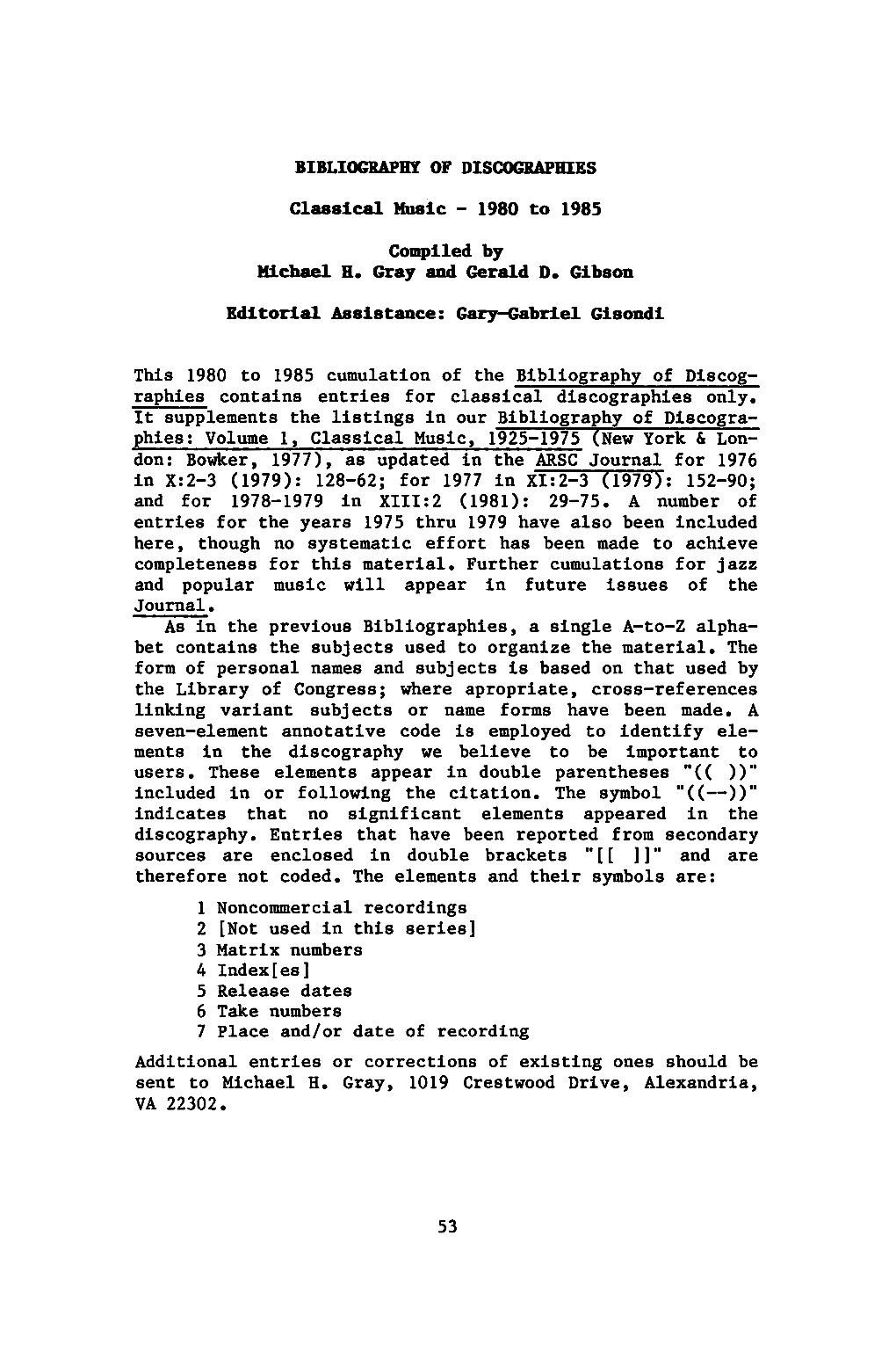 ARSC Journal for 1976 in X:2-3 (1979): 128-62; for 1977 in XI:2-3 (1979): 152-90; and for 1978-1979 in XIII:2 (1981): 29-75