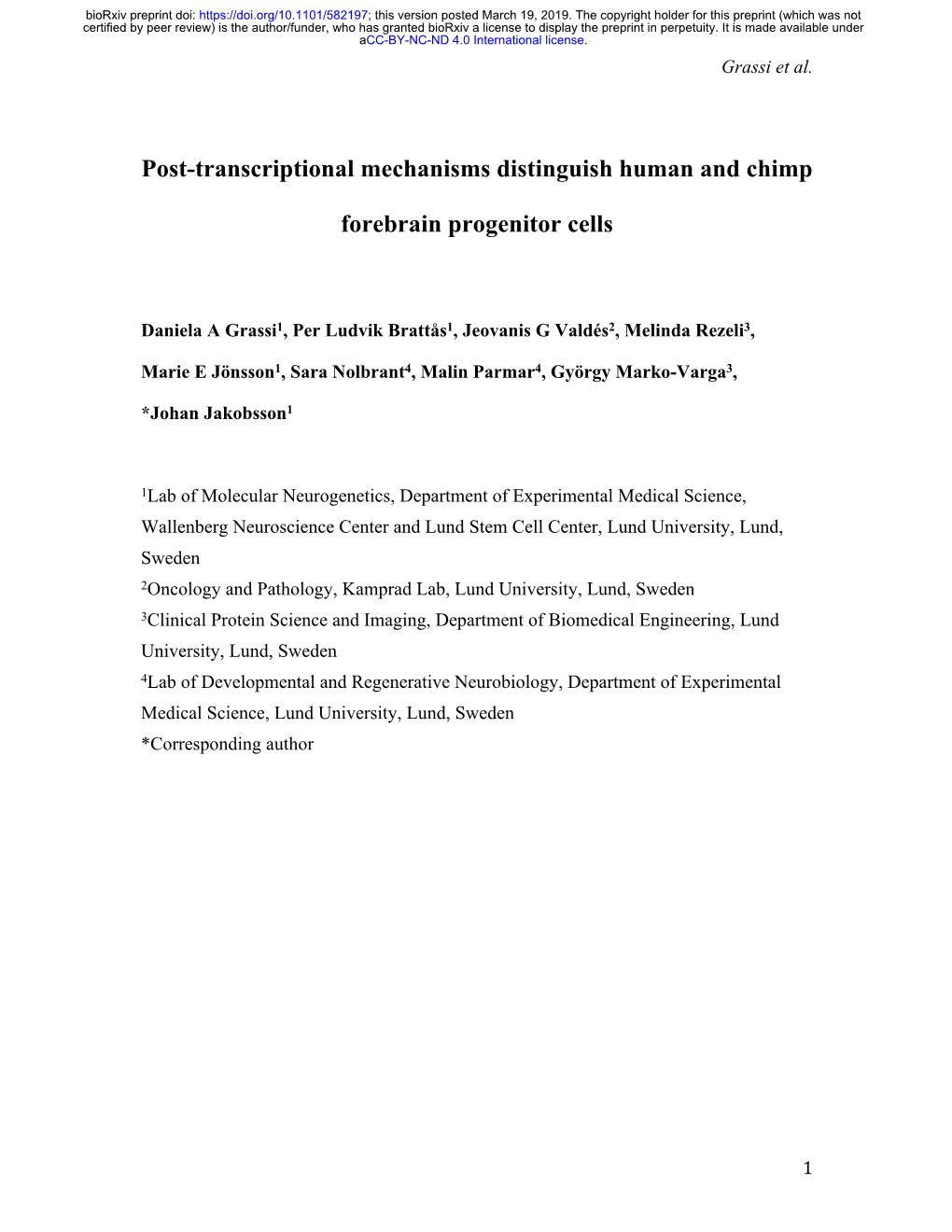 Post-Transcriptional Mechanisms Distinguish Human and Chimp