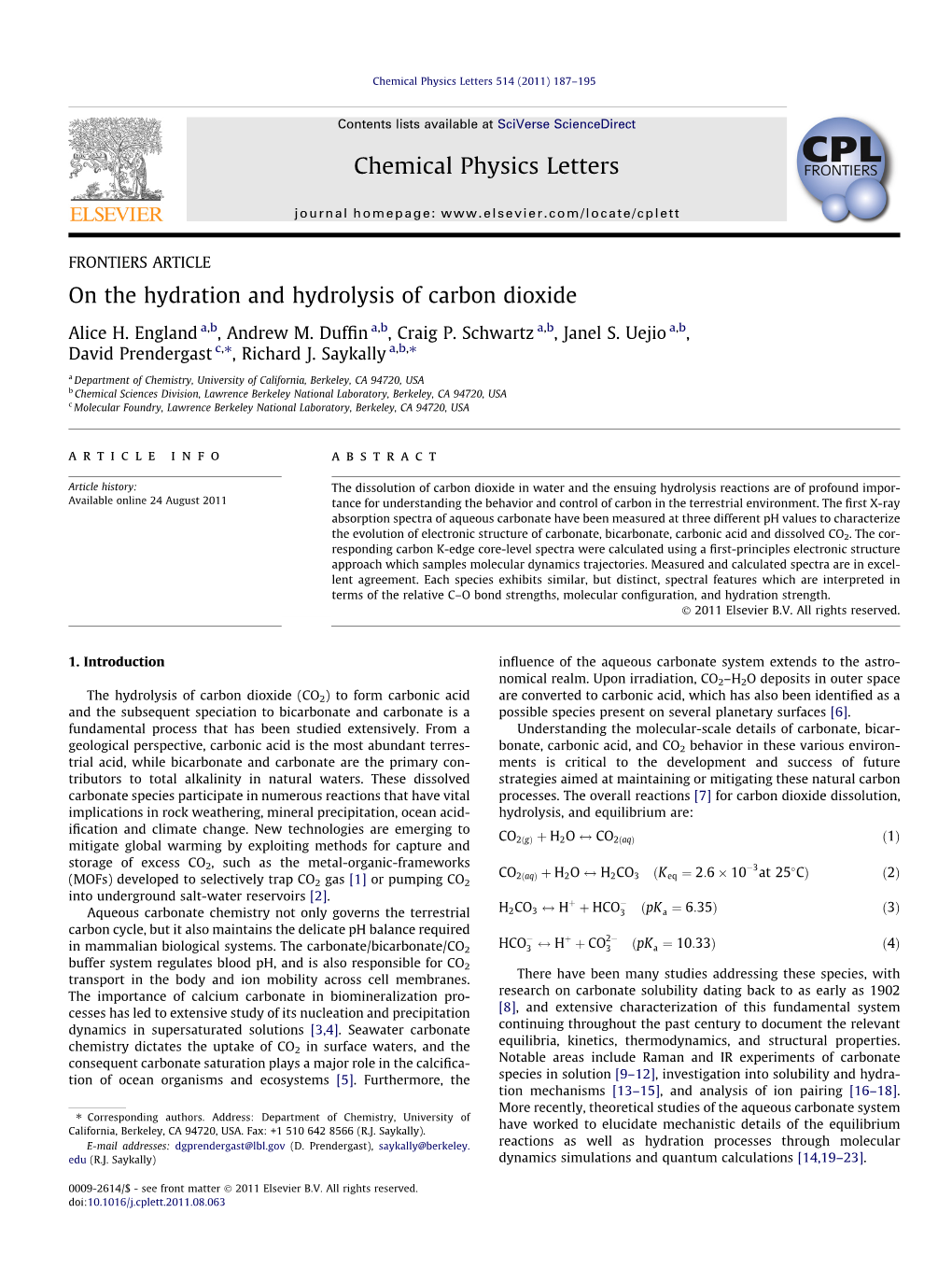 On the Hydration and Hydrolysis of Carbon Dioxide