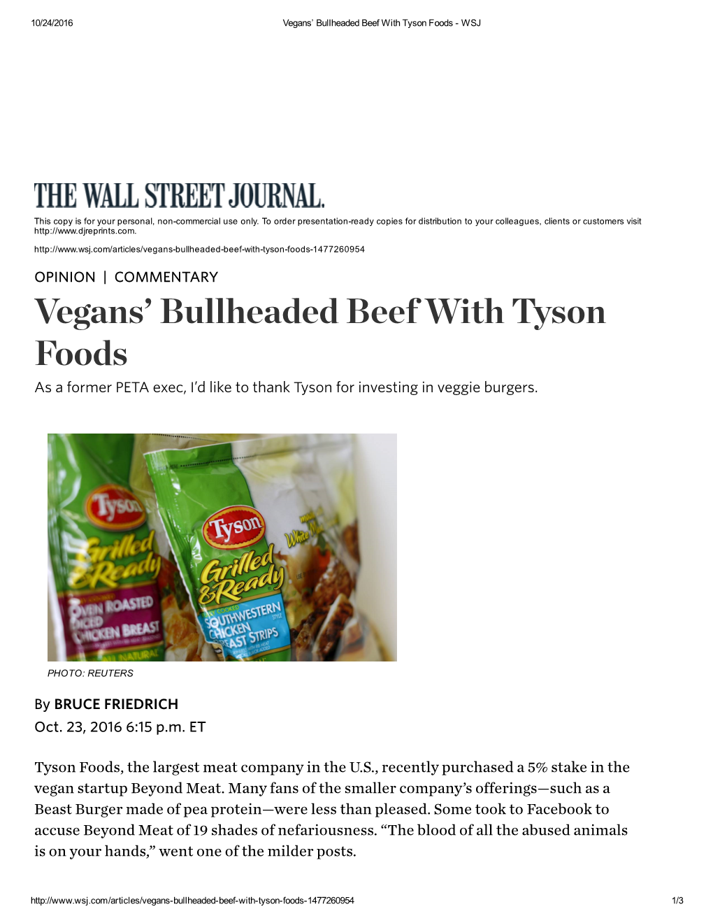 Vegans' Bullheaded Beef with Tyson Foods