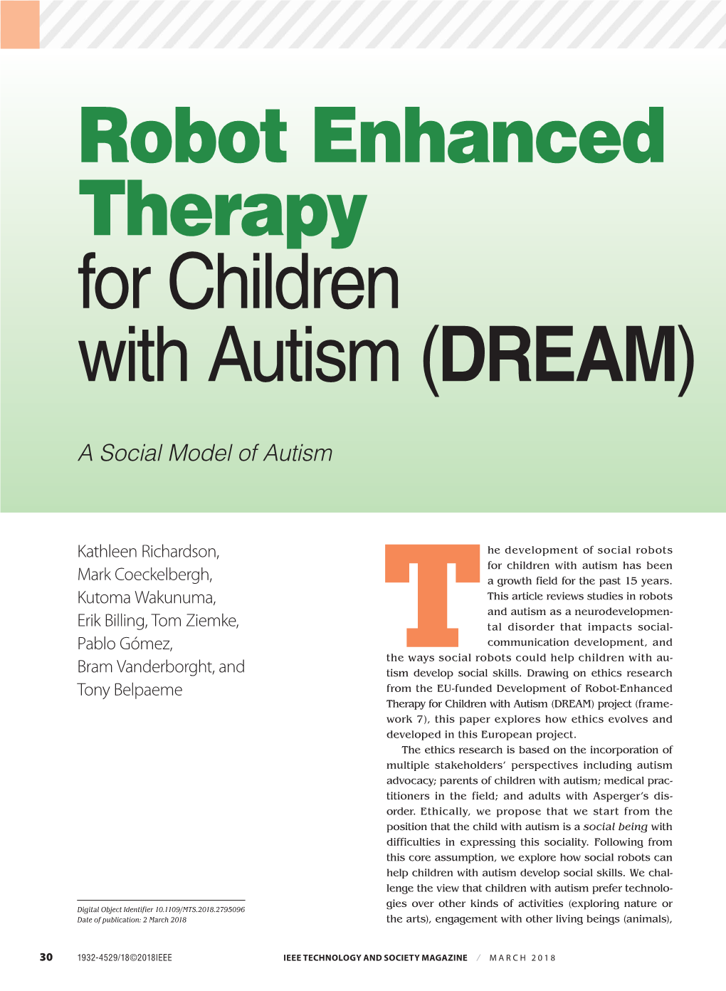 Robot Enhanced Therapy for Children with Autism (DREAM)