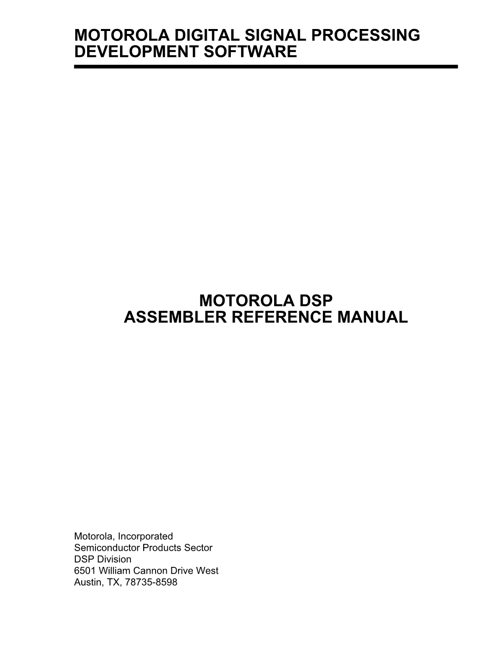 Motorola Dsp Assembler Reference Manual