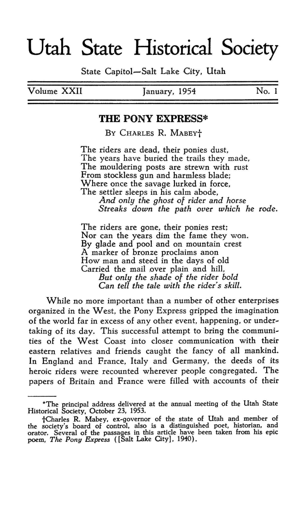 The Pony Express* by Charles R