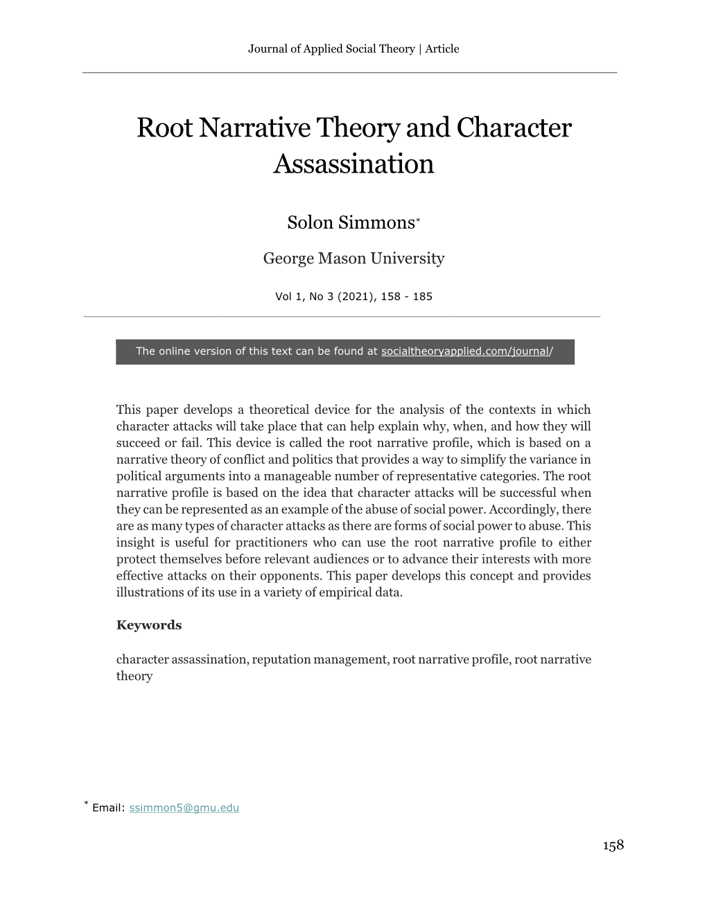 Root Narrative Theory and Character Assassination