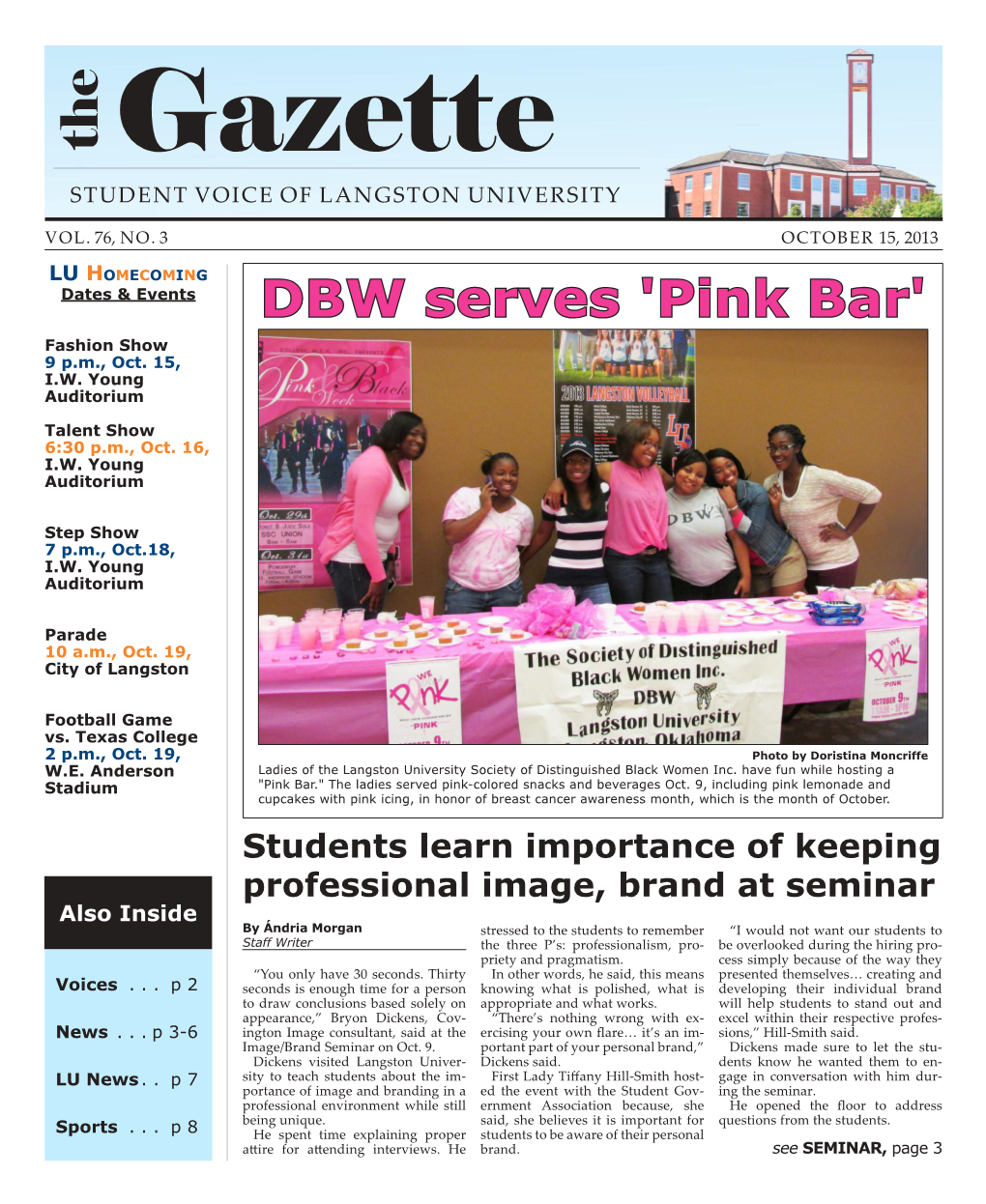 DBW Serves 'Pink Bar' Fashion Show 9 P.M., Oct