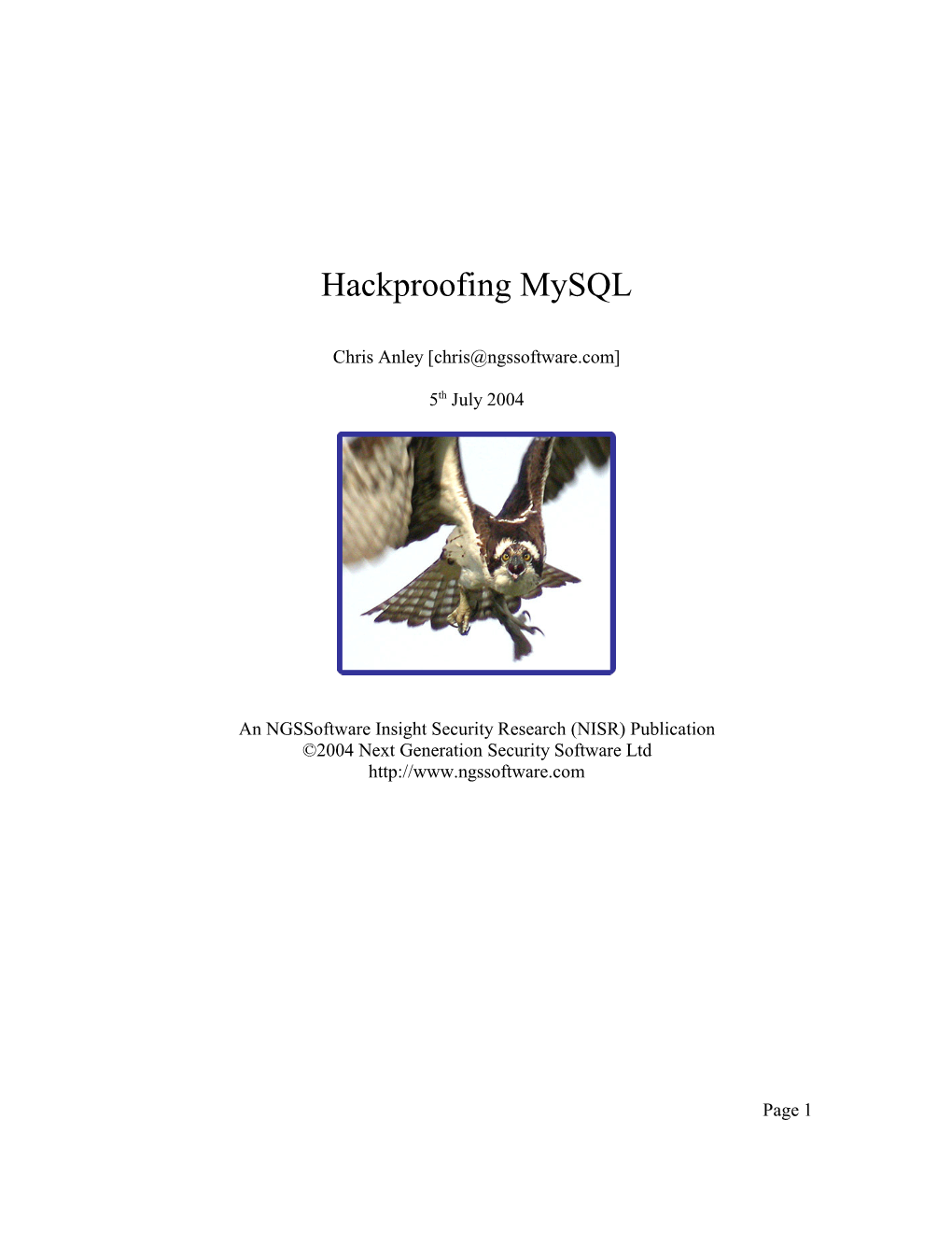 Hackproofing Mysql