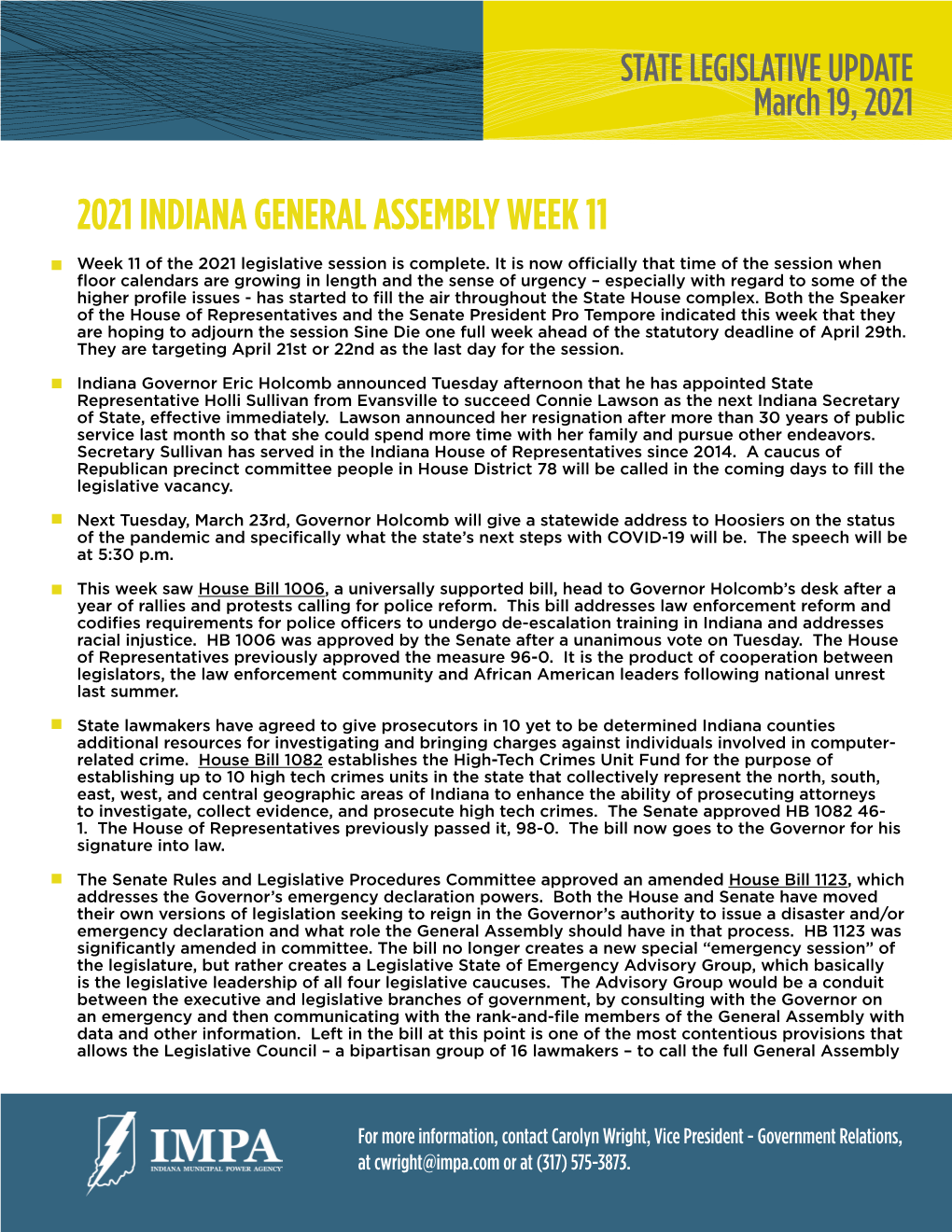 2021 Indiana General Assembly Week 11