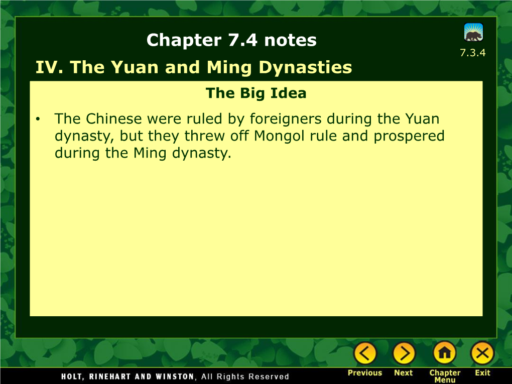 IV. the Yuan and Ming Dynasties Chapter 7.4 Notes