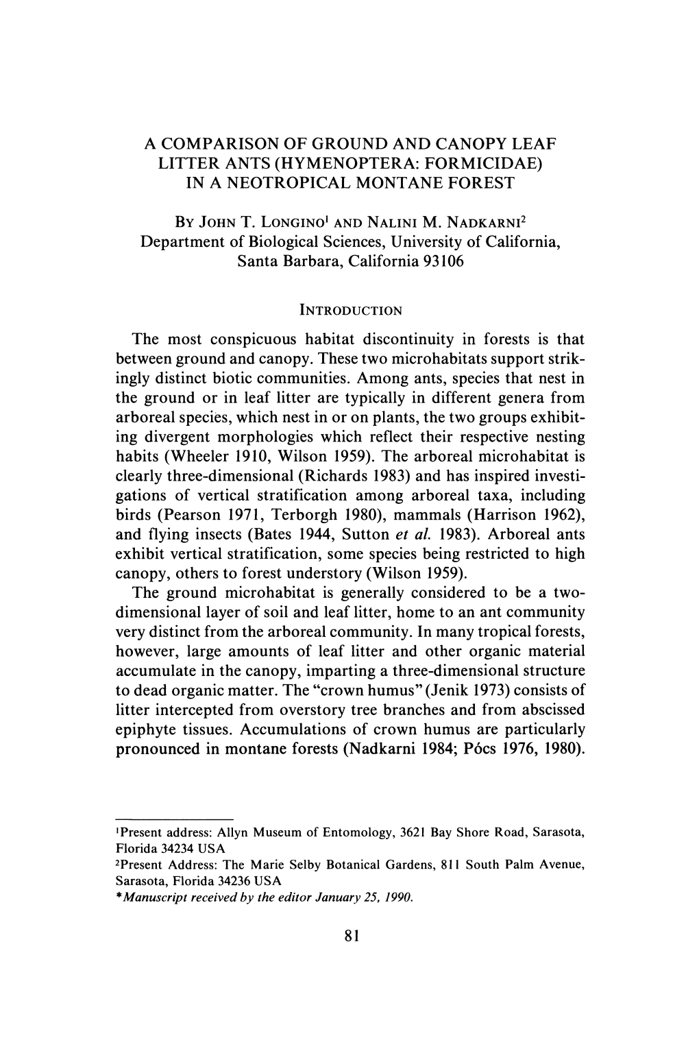 Litter Ants (Hymenoptera: Formicidae) in a Neotropical Montane Forest