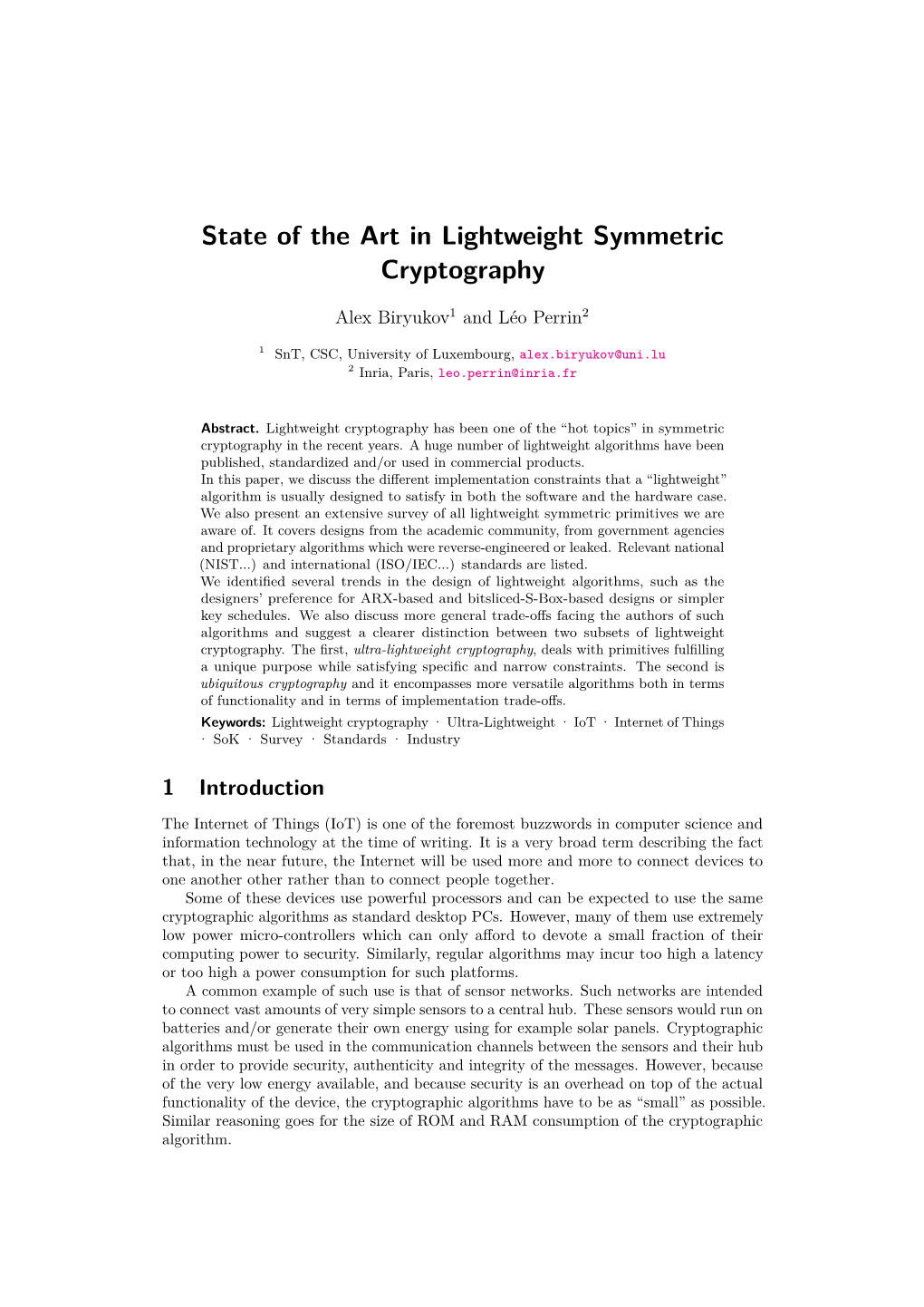 State of the Art in Lightweight Symmetric Cryptography